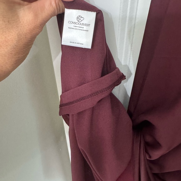 NWT, Satin & velvet wine colored lined silky spaghetti strap dress from Express - Picture 4 of 7